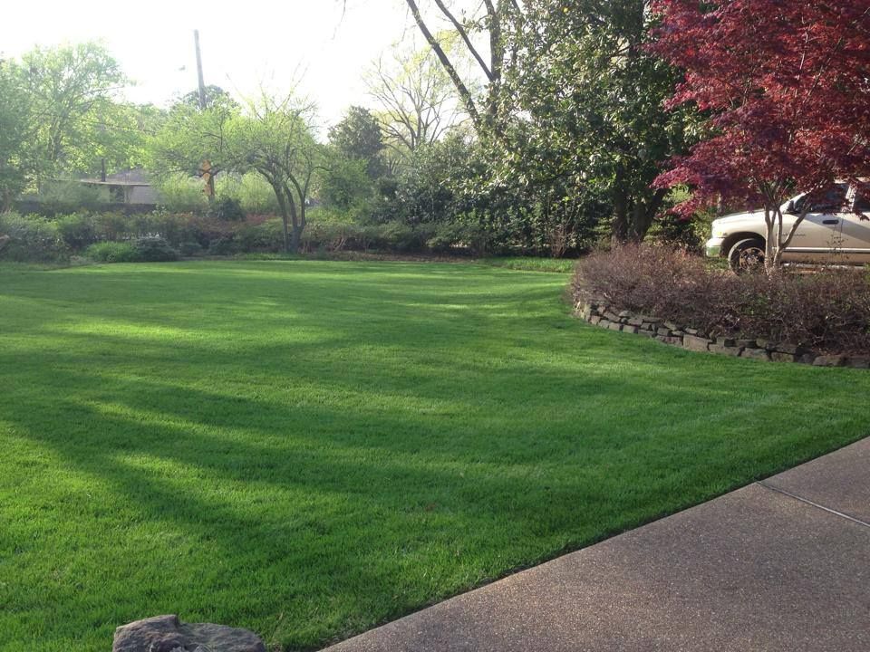 A white truck is parked in a driveway next to a lush green lawn.