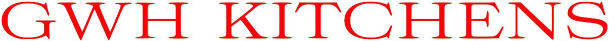 The gwh kitchens logo is red and blue on a white background.