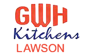 The logo for gwh kitchens is red and blue on a white background.