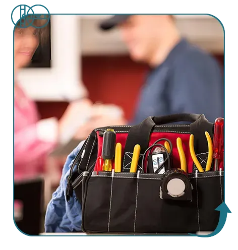a tool bag filled with tools and a tape measure