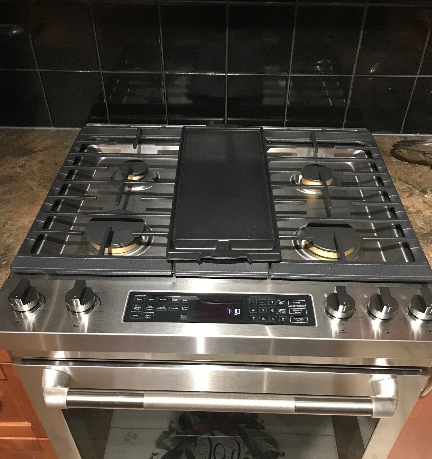 A range that was fitted with gas lines for a gas stove