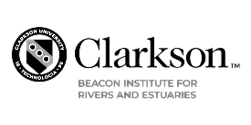Clarkson University logo, black and white. Text reads 