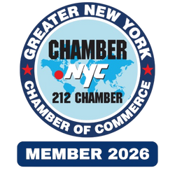 Greater New York Chamber of Commerce logo, blue and white, with 