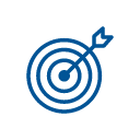 Target with an arrow hitting the center. Blue lines on a white background.