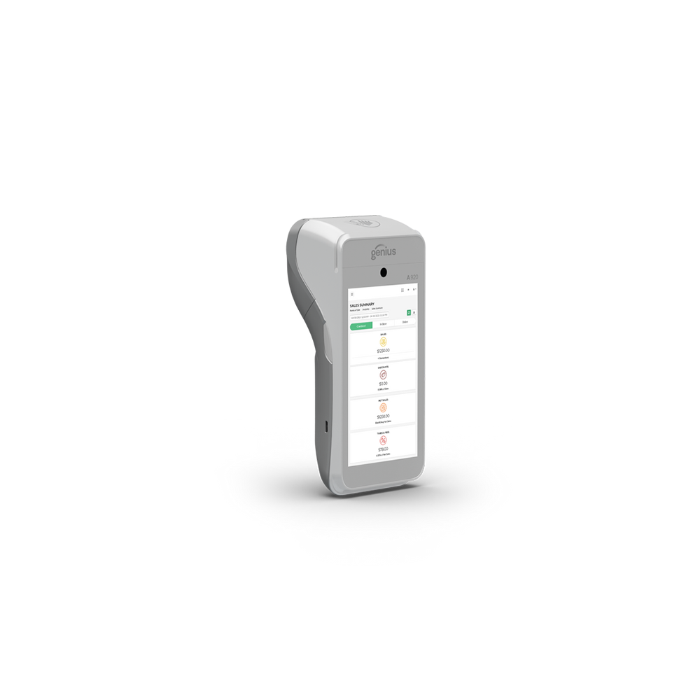 Small gray handheld scanner with a touchscreen display, shown on a white background