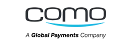 COMO logo with the tagline “A Global Payments Company” in black and blue