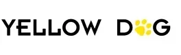 Yellow Dog logo with black text and a yellow paw print replacing the O.