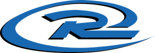 Blue and black stylized logo with a curved, swooping design