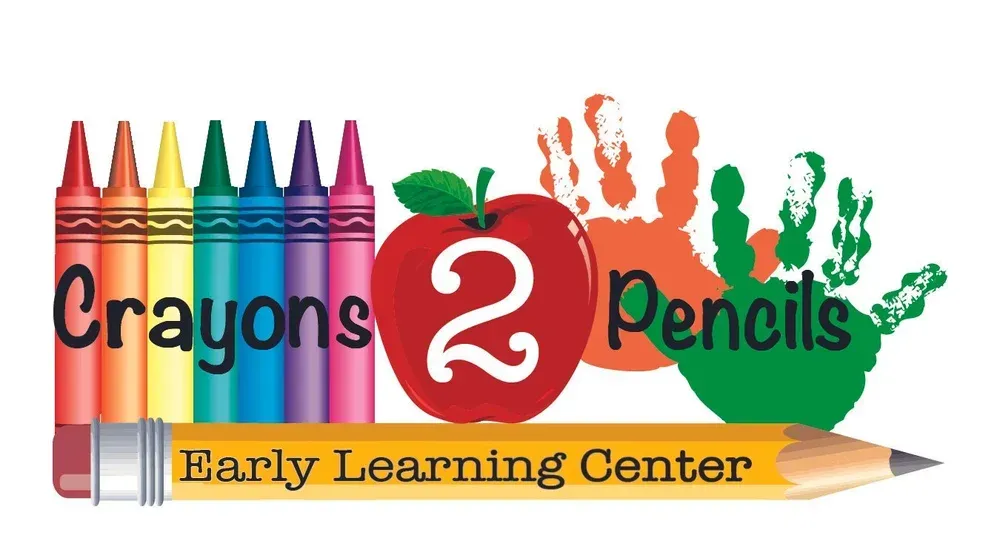 Crayons and pencils logo with “Early Learning Center” text and a red apple center
