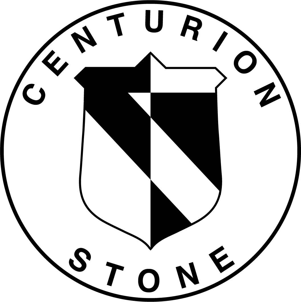 Centurion Stone logo with black-and-white shield emblem and curved text around it