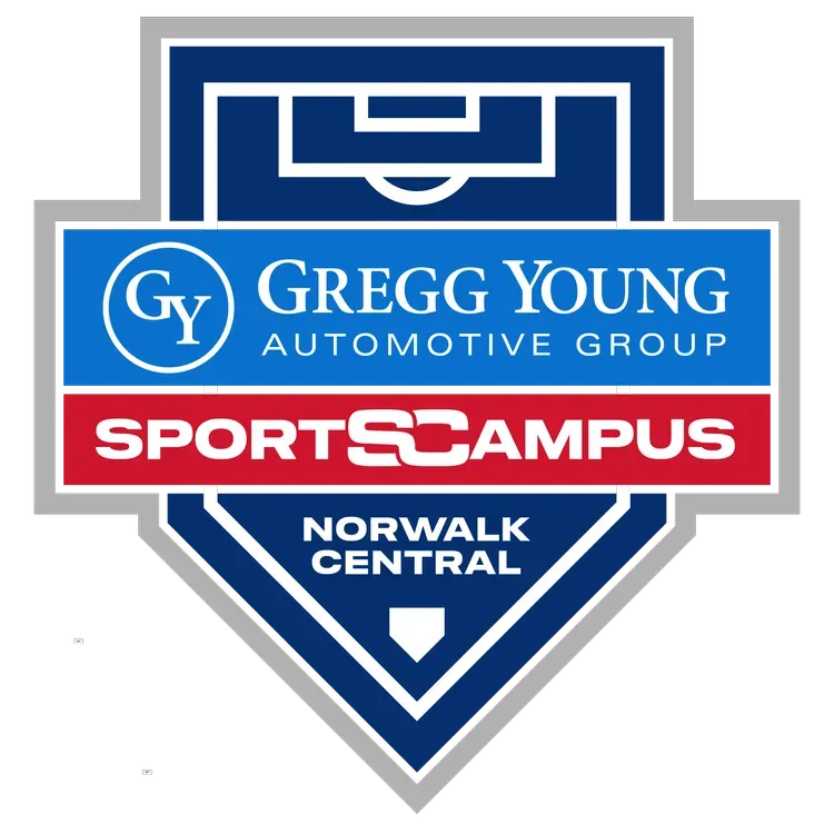 Gregg Young Automotive Group SportsCampus Norwalk Central blue and red sports logo
