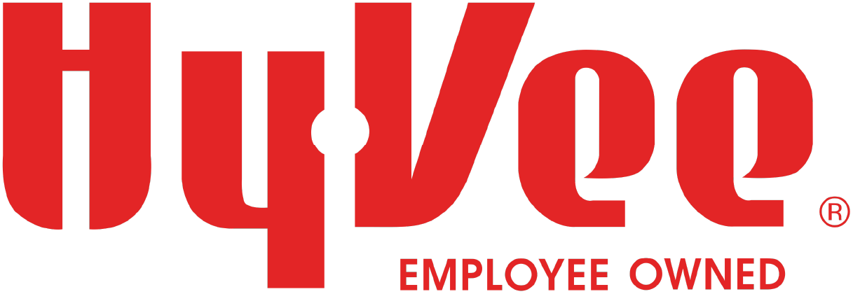 Hy-Vee logo in red with “employee owned” in smaller red text below