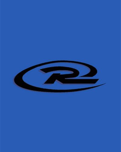 Black stylized R logo on a solid blue background