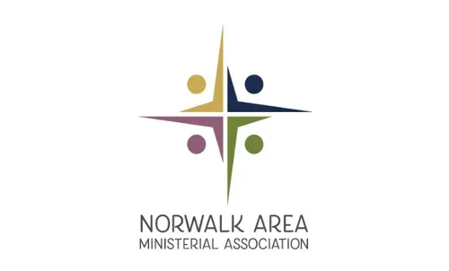 Norwalk Area Ministerial Association logo with multicolored cross-like emblem and text underneath