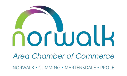 Norwalk Area Chamber of Commerce logo with multicolored arch and teal text