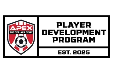 AEP Soccer Academy logo with soccer ball and shield, plus “Player Development Program” and “Est. 2025” text.