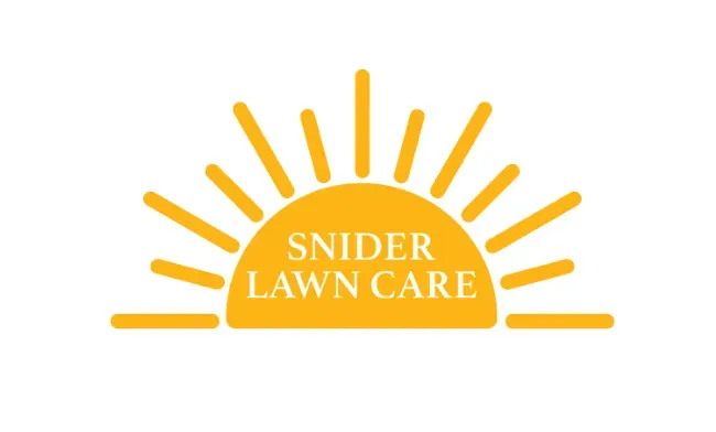 Snider Lawn Care logo with yellow sun rays above a green lawn graphic
