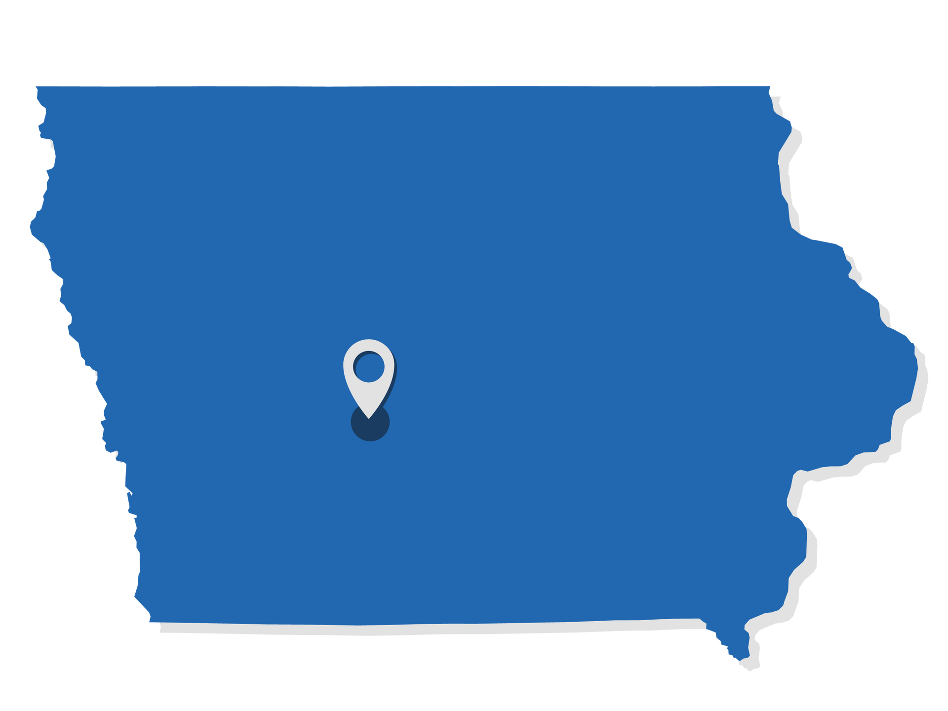 Blue map silhouette with a location pin marker