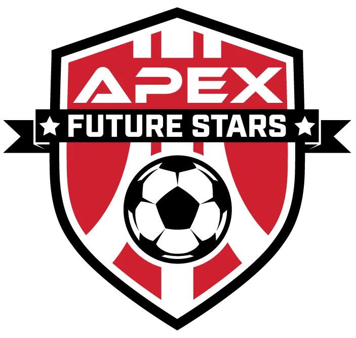 Apex Future Stars soccer logo with red, white and black shield and soccer ball