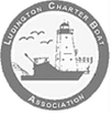 The logo for the Ludington Charter Boat Association shows a boat and a lighthouse.