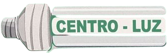 Bombilla fluorescente compacta blanca y verde con la etiqueta “CENTRO - LUZ”
