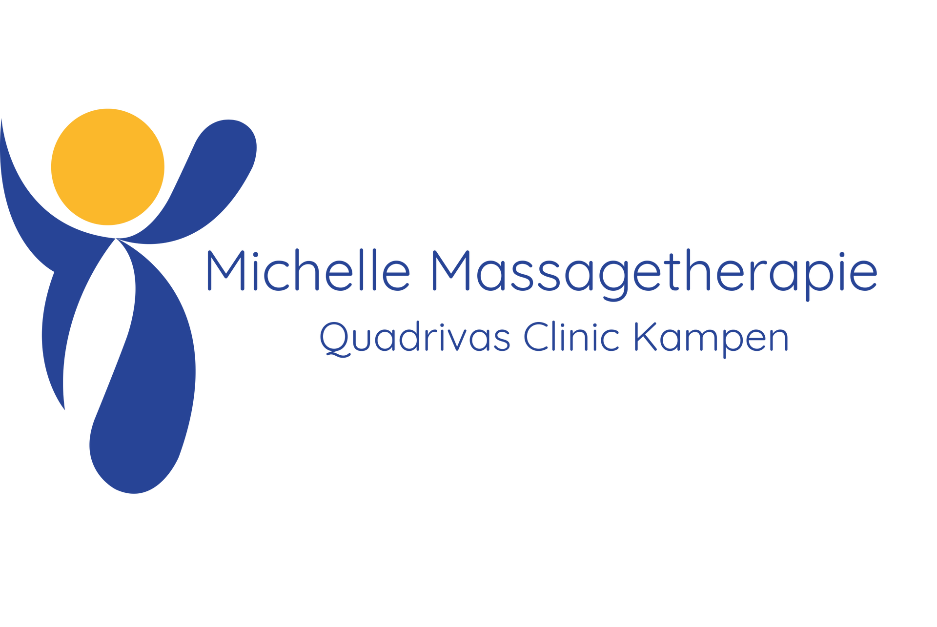 Een blauw en geel logo voor michelle massagetherapie quadrivas clinic kampen