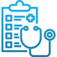 A stethoscope is sitting next to a clipboard with a checklist on it.