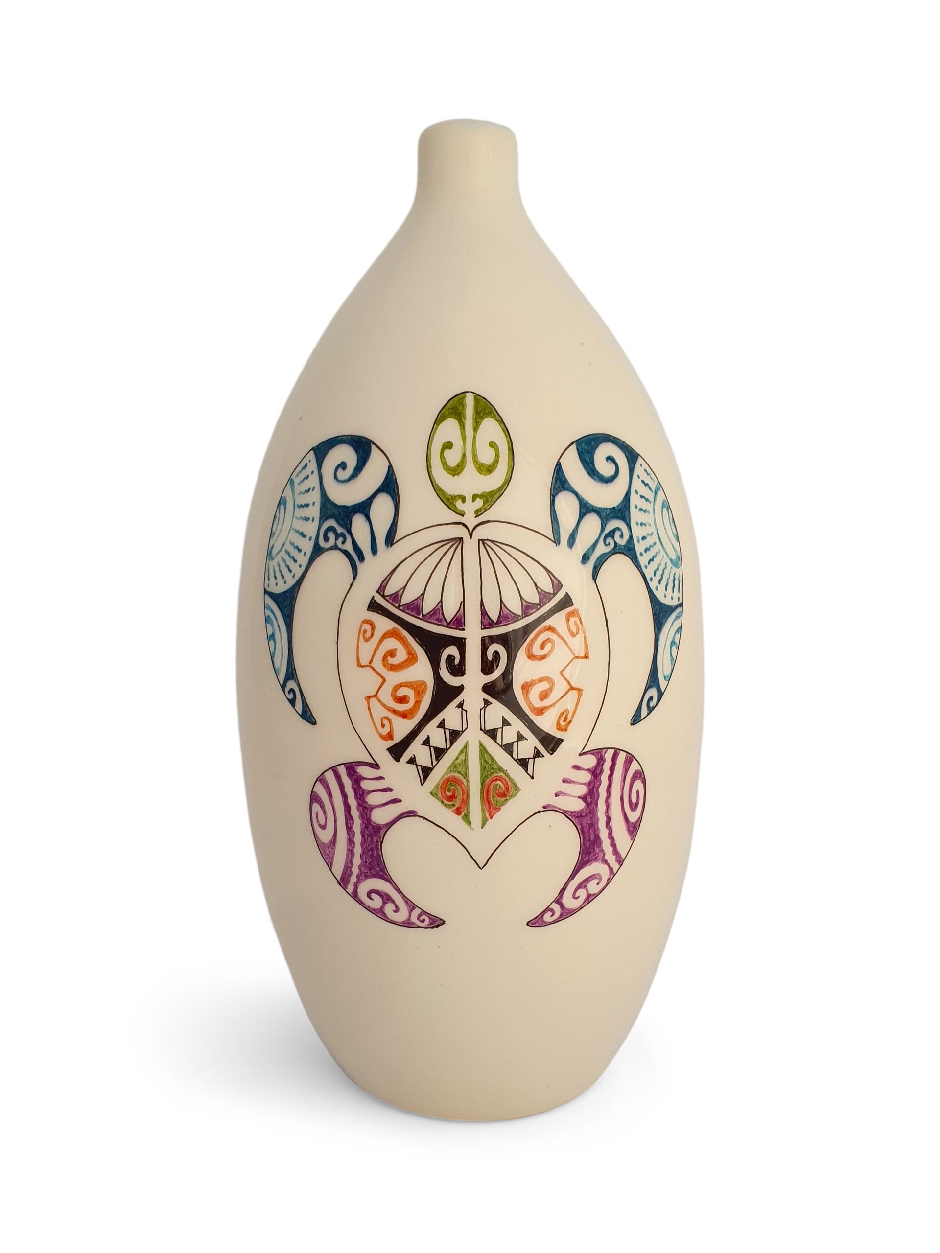 hand painted cremation urn Tribal Maori TurtleTattoo