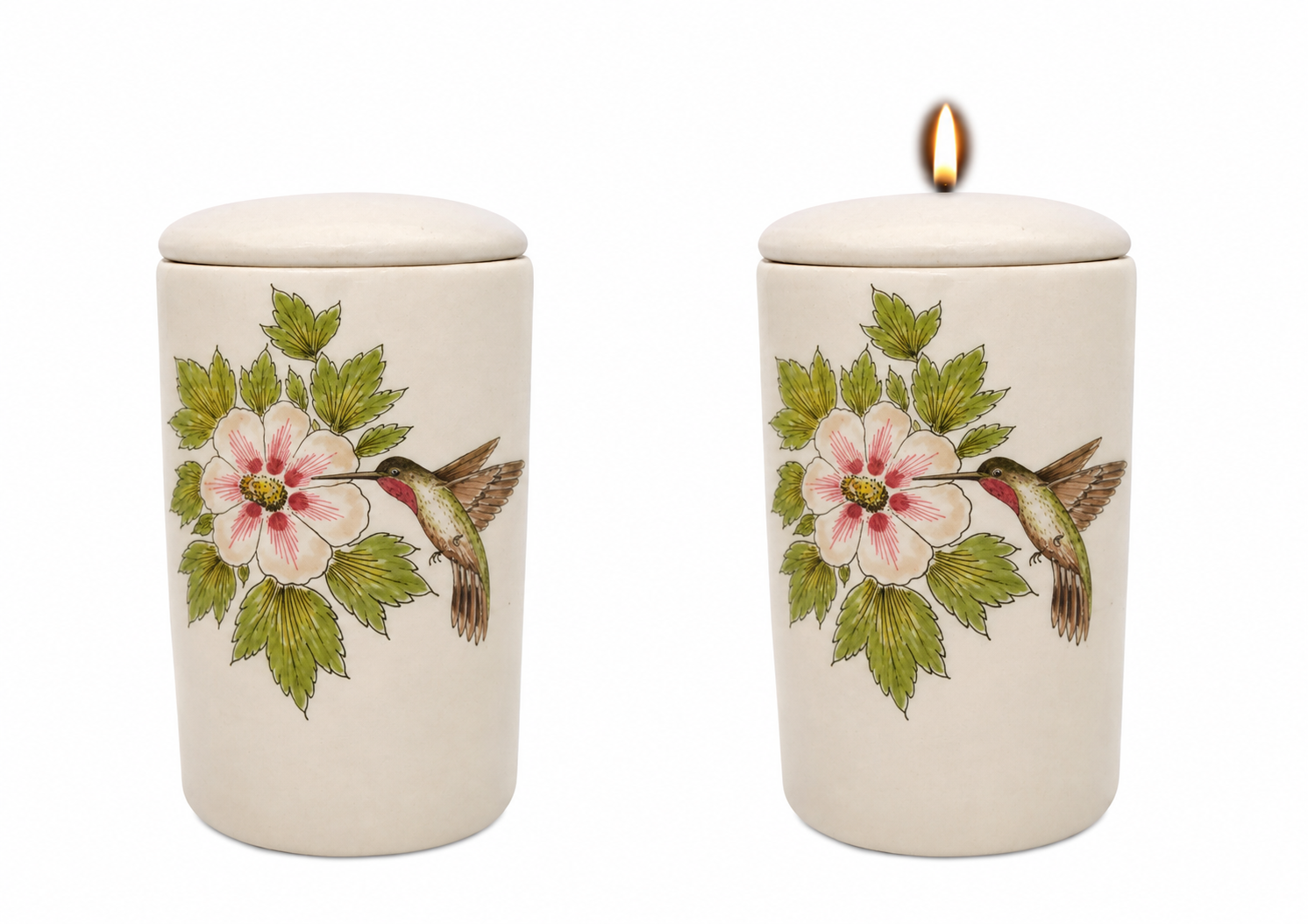 Cilinder urn Kolibrie met Hibiscus
hand beschilderd