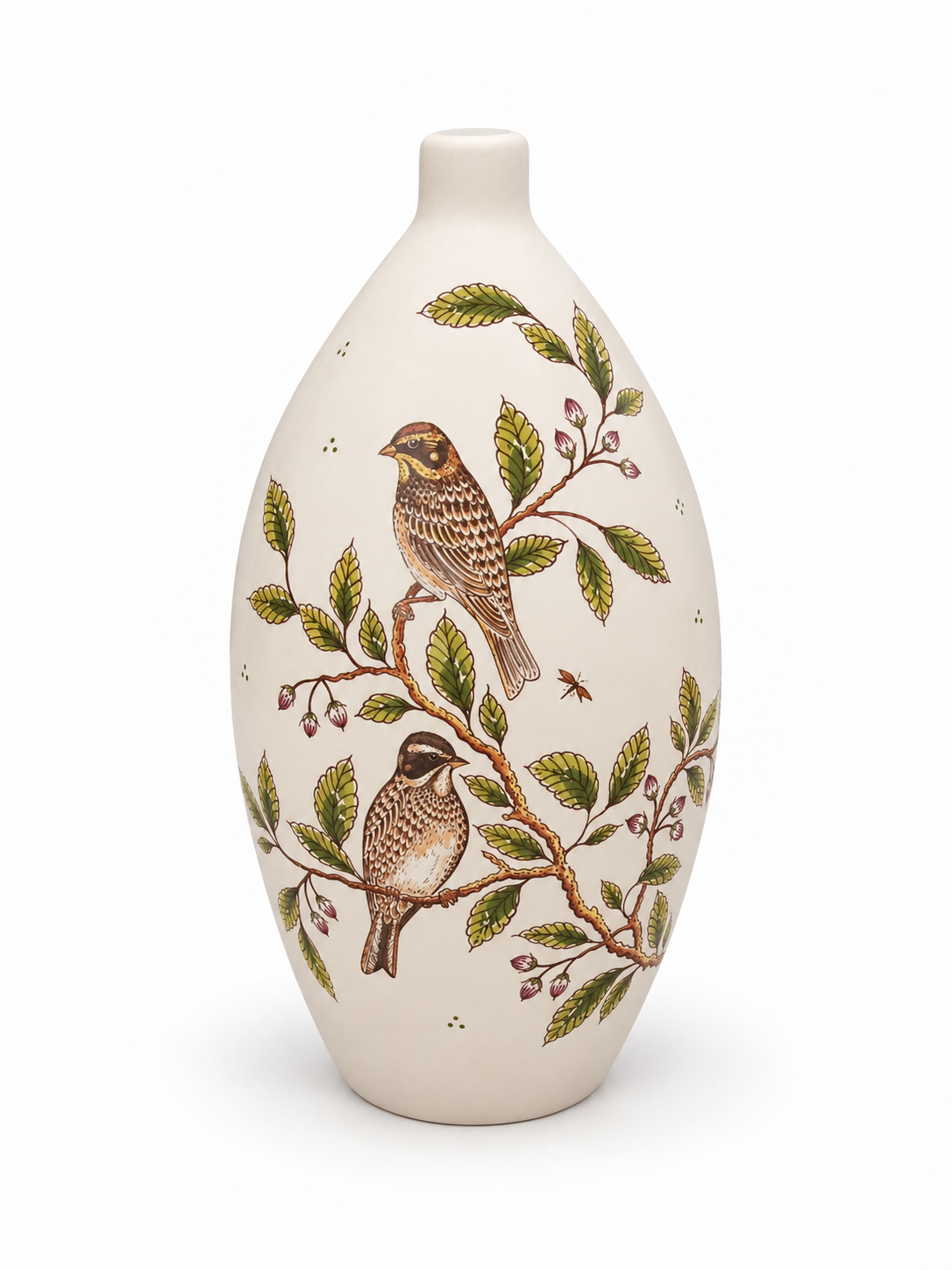 Urn met vogels en bloemtakken