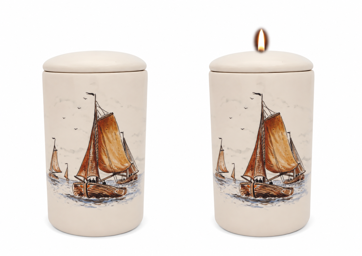 Cilinder urn Zeilschip - Zeilboot
hand beschilderd