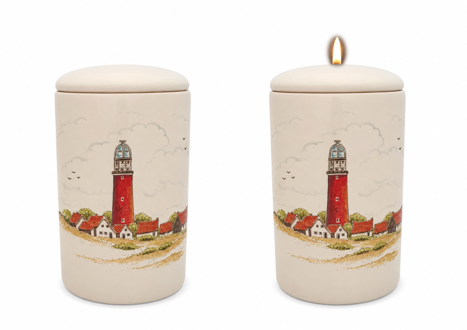 Cilinder urn Vuurtoren Texel
hand beschilderd