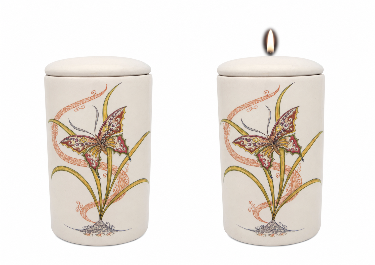 Cilinder urn Vlinder jugendstil
hand beschilderd
