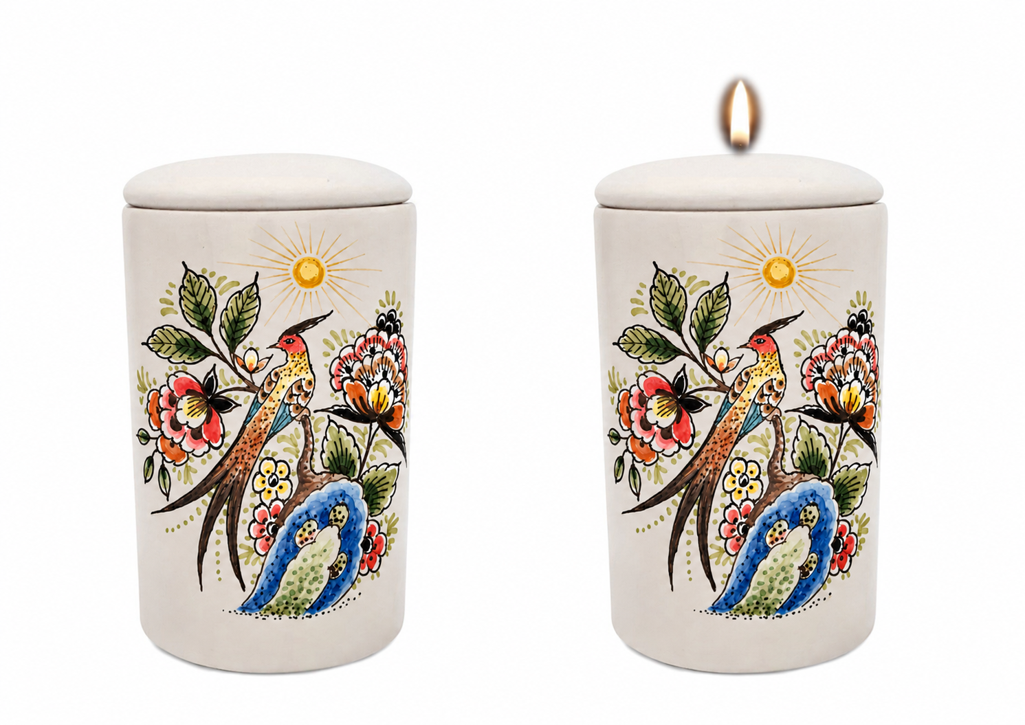 Cilinder urn Paradijsvogel
hand beschilderd