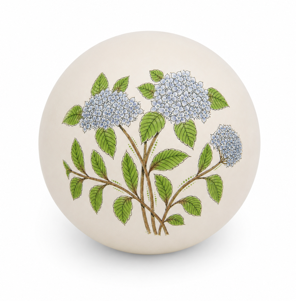 urn bolvorm Hortensia blauw handbeschilderd