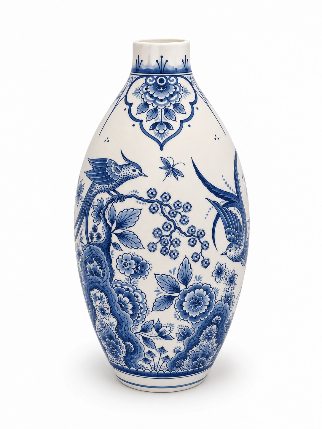 Urn Paradijsvogels hand beschilderd in Delfts Blauw met waxinelichtje bovenin