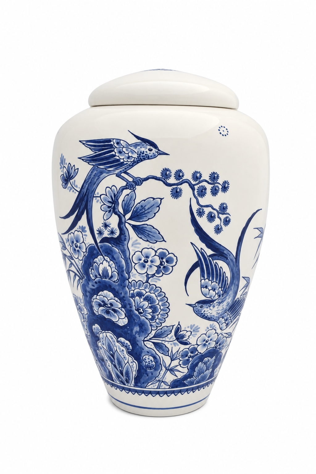urn Paradijsvogels hand beschilderd in Delfts Blauw