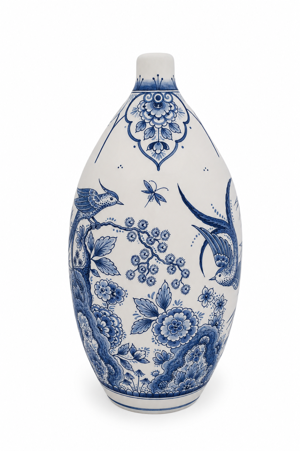 hand beschilderde urn Paradijsvogels in Delfts Blauw