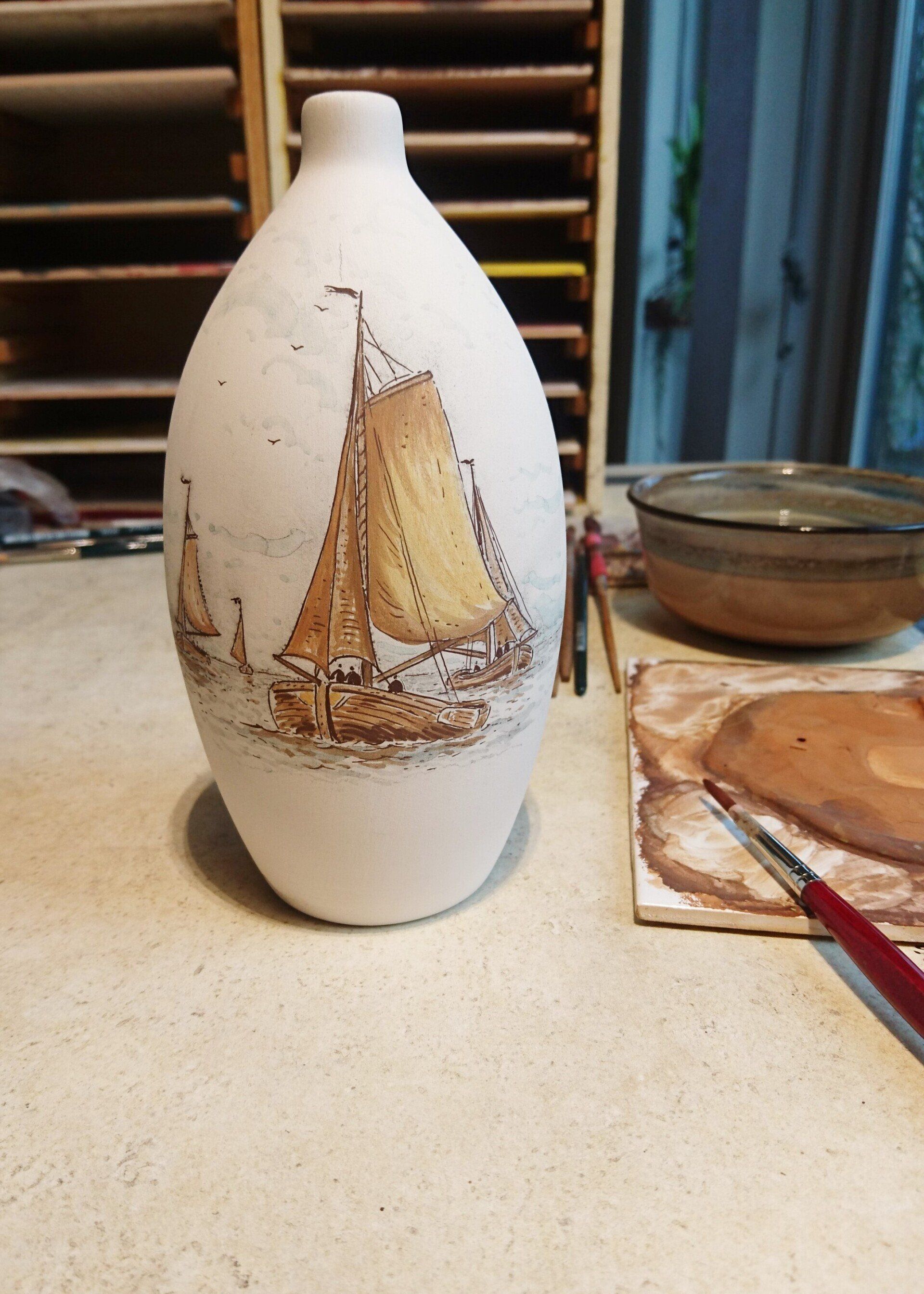 hand painted cremation urn - after artist H.W. Mesdag
