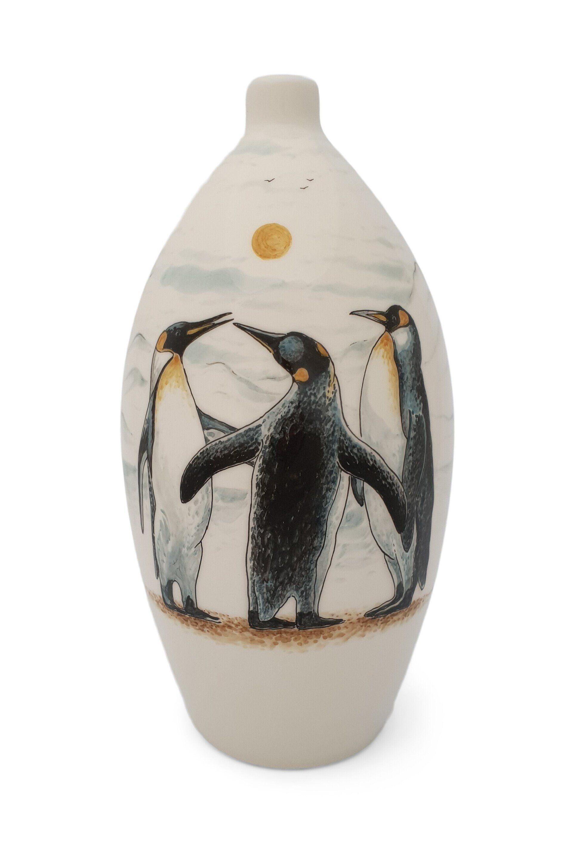 hand painted cremation urn Penguins