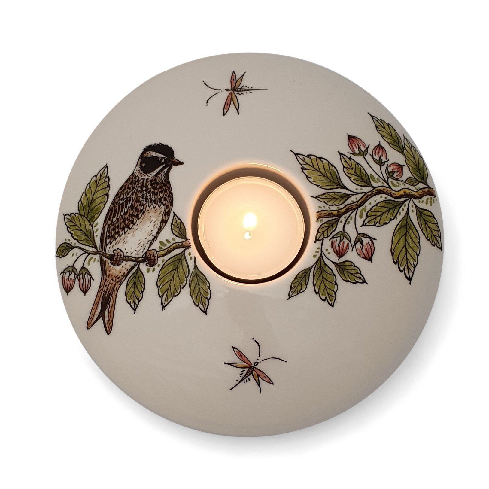 hand painted cremation urn bowl Birds A