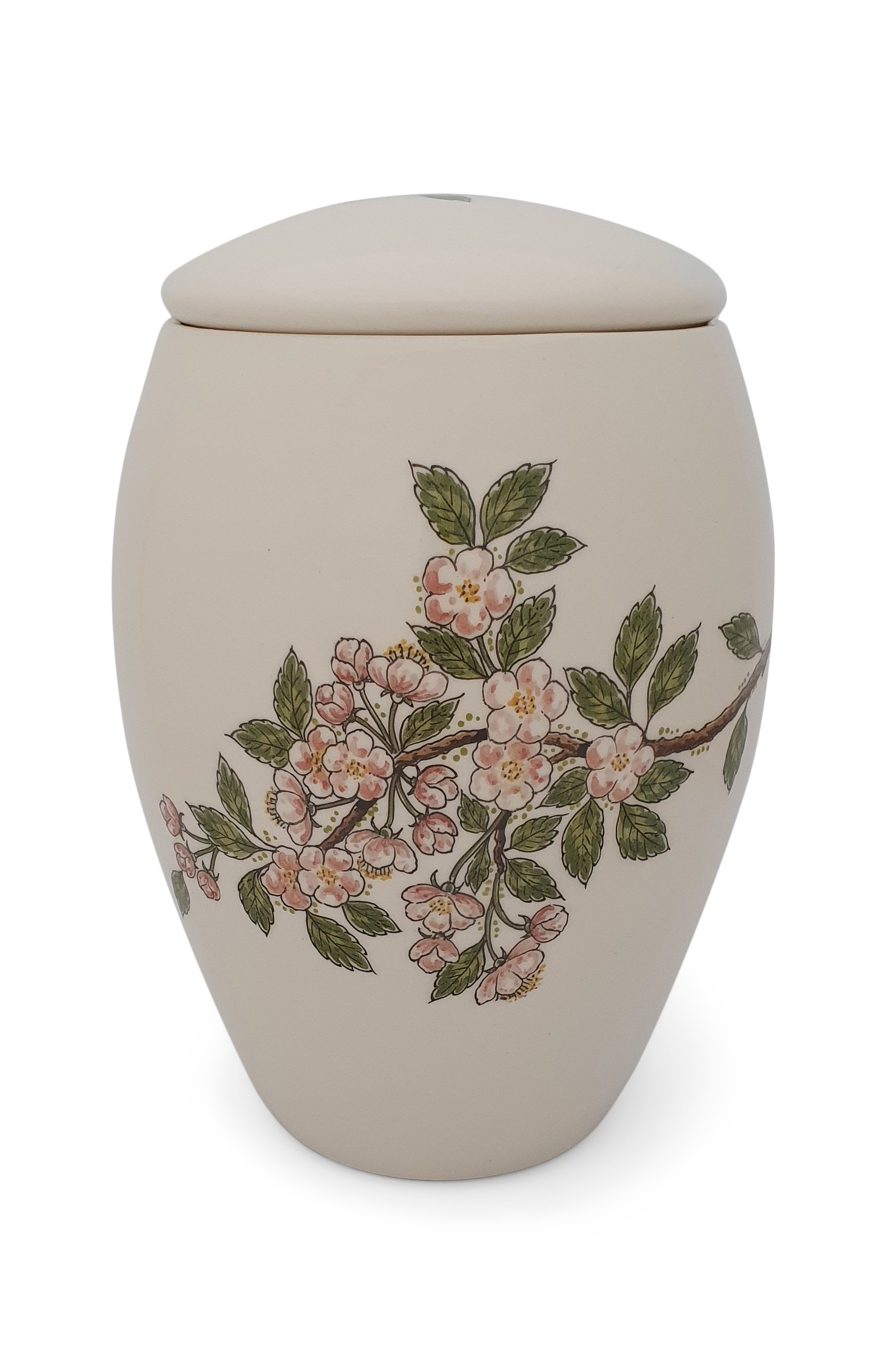 Urn appelbloesem handbeschilderd