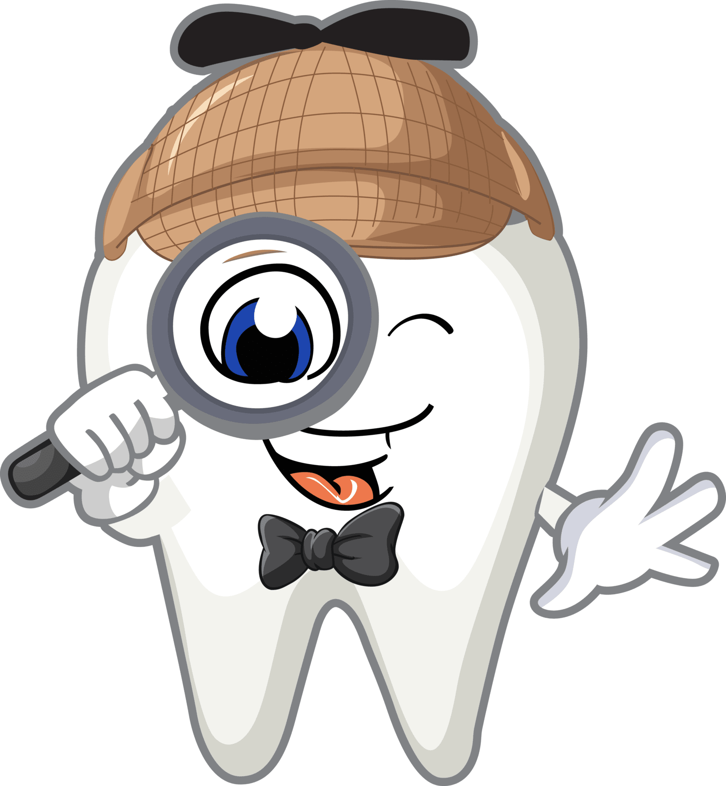 Sherlock Tooth | Tooth Holding Magnifying Glass | Tooth With A Hat | Cavity Detective | Best Pediatric Dentist In Tinton Falls, NJ