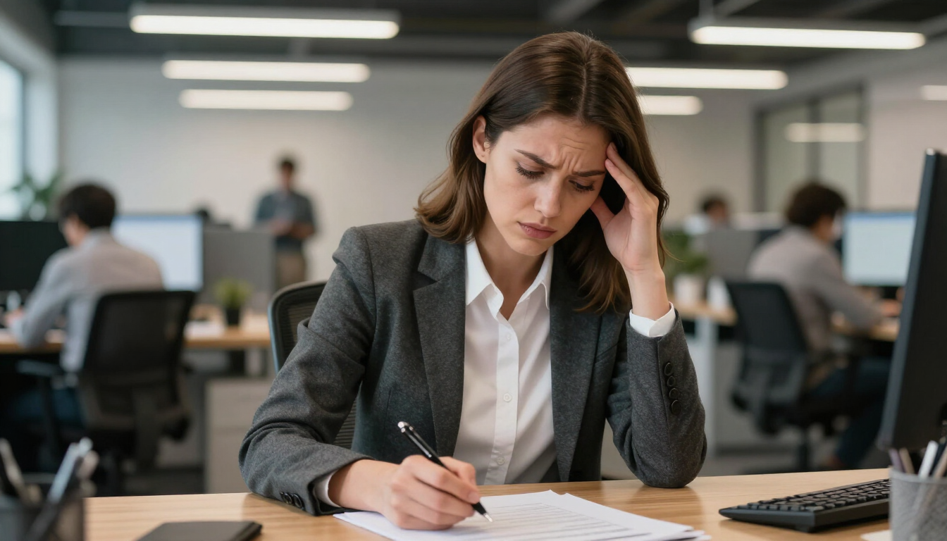 Stressed woman at desk