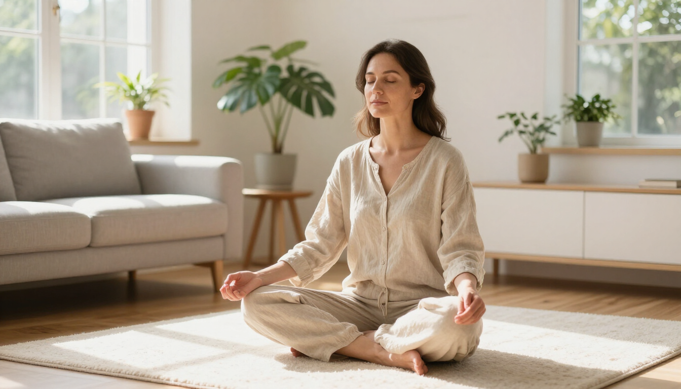 Peaceful woman in sunlight