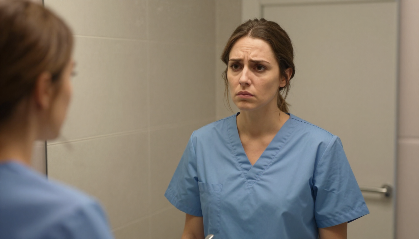 Nurse rehearsing conversations in the shower to cope with burnout and people-pleasing behaviors.