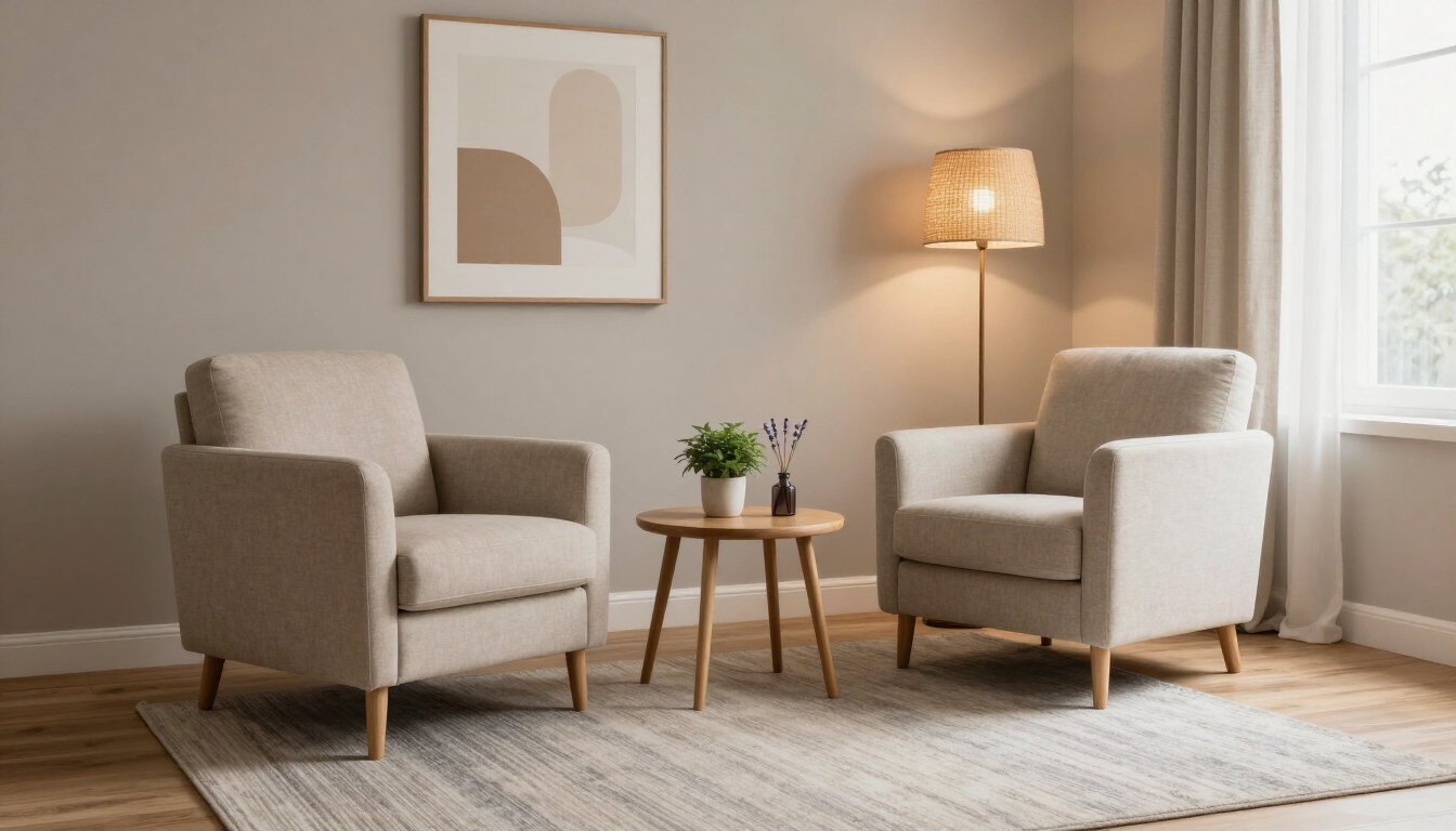 A peaceful therapy room representing what EMDR feels like during a session.