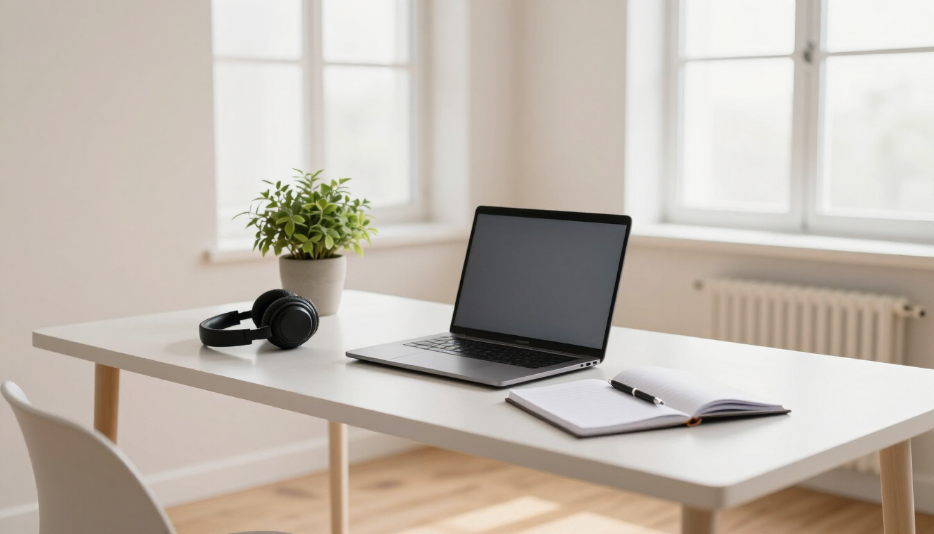 Calm virtual therapy workspace prepared for a healthcare professional