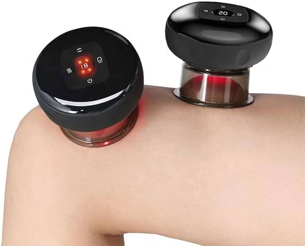 A person is getting a cupping treatment on their shoulder.