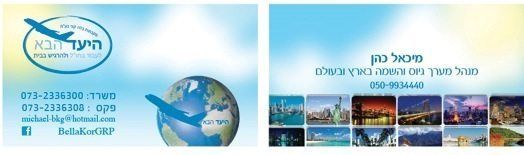 הדפסת גלויה בעיצוב תיירותי עם איור של כדור הארץ, מטוס ושמיים תכולים.